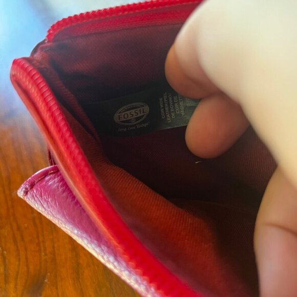 Fossil Women's Leather Wallet Trifold‎ With Zippered Coin Pouch Red & Pink - Picture 2 of 9